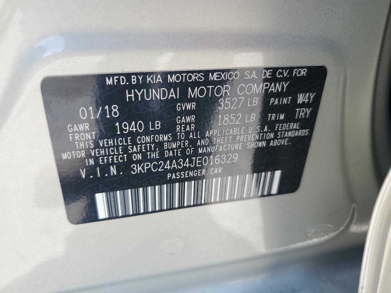 2018 Hyundai Accent Se VIN: 3KPC24A34JE016329 Lot: 62927775