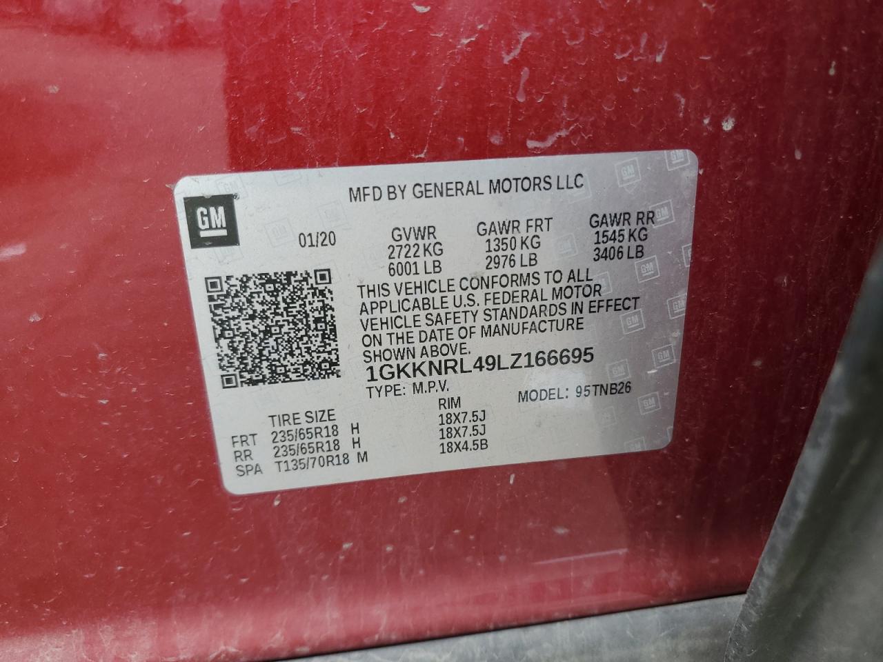 2020 GMC Acadia Sle VIN: 1GKKNRL49LZ166695 Lot: 63502985