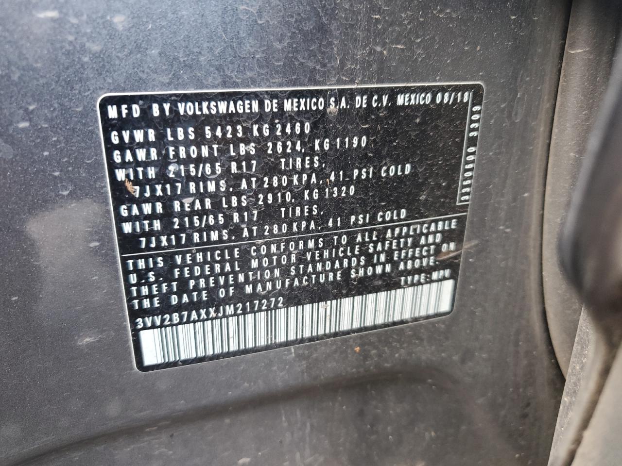 2018 Volkswagen Tiguan Se VIN: 3VV2B7AXXJM217272 Lot: 65292545