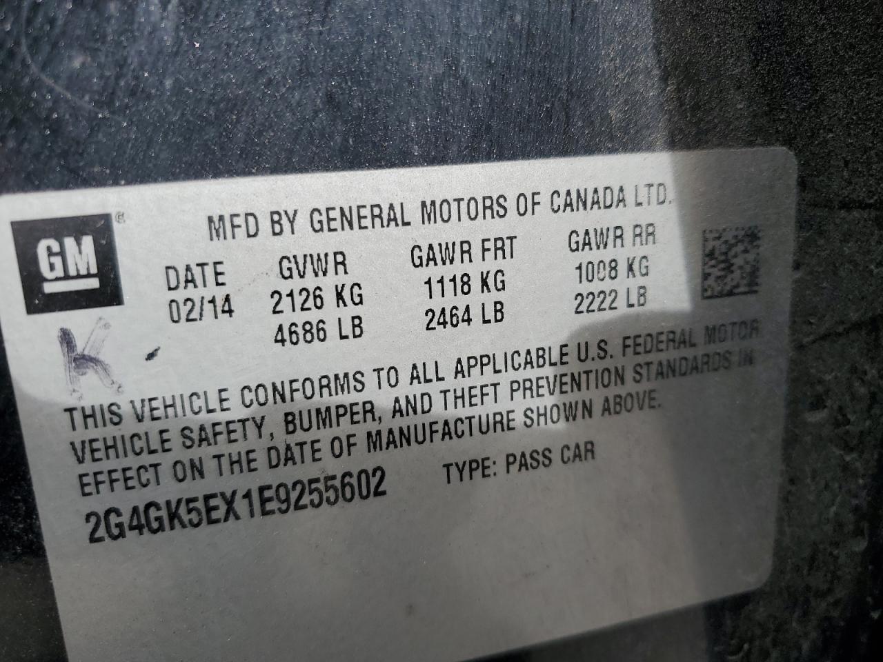 2014 Buick Regal VIN: 2G4GK5EX1E9255602 Lot: 65145705