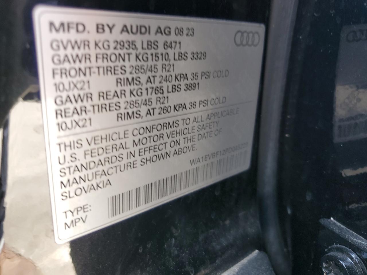2023 Audi Q8 Premium Plus S-Line VIN: WA1EVBF12PD045229 Lot: 63769425