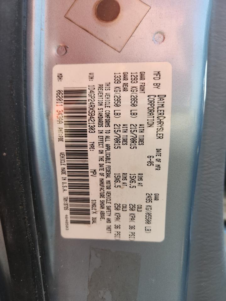 2005 Dodge Grand Caravan Se VIN: 1D4GP24RX5B421303 Lot: 64549765