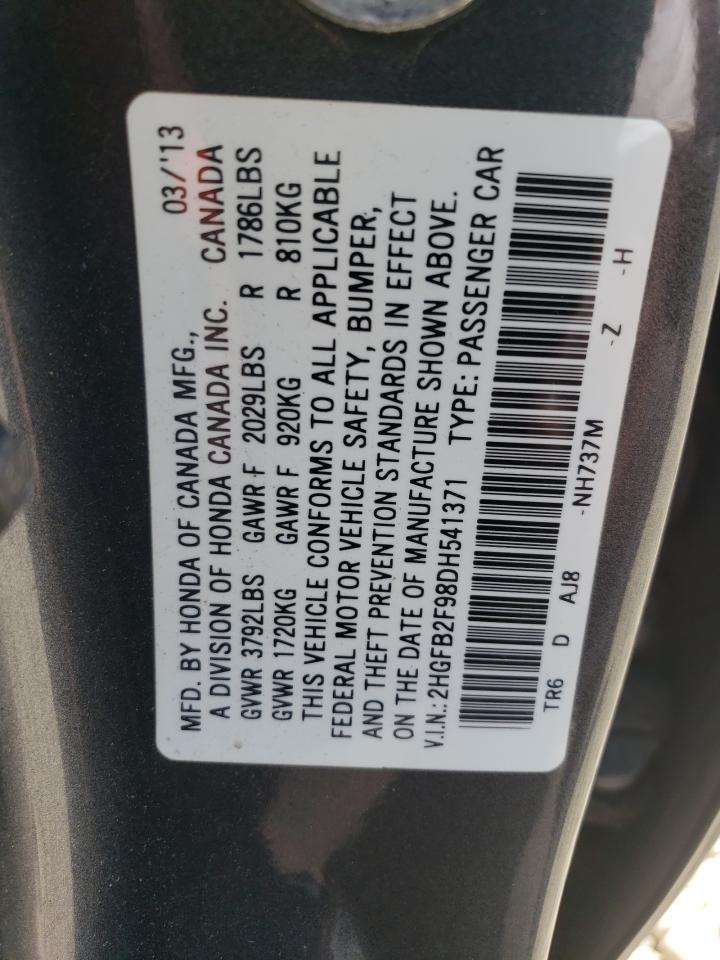 2013 Honda Civic Exl VIN: 2HGFB2F98DH541371 Lot: 66840175