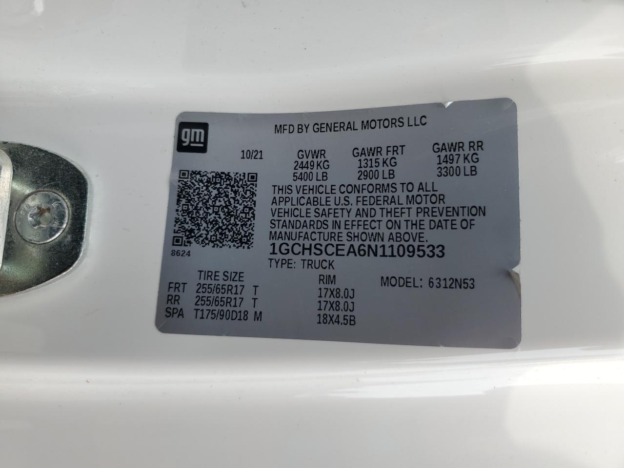 2022 Chevrolet Colorado Lt VIN: 1GCHSCEA6N1109533 Lot: 67009195