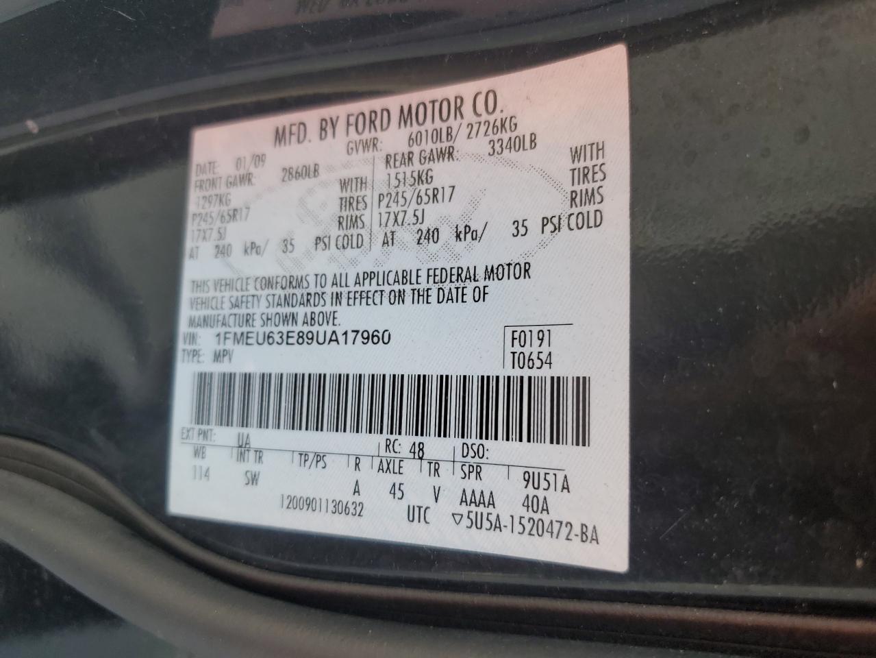 1fmeu63e89ua17960 1FMEU63E89UA17960 2009 Ford Explorer Xlt