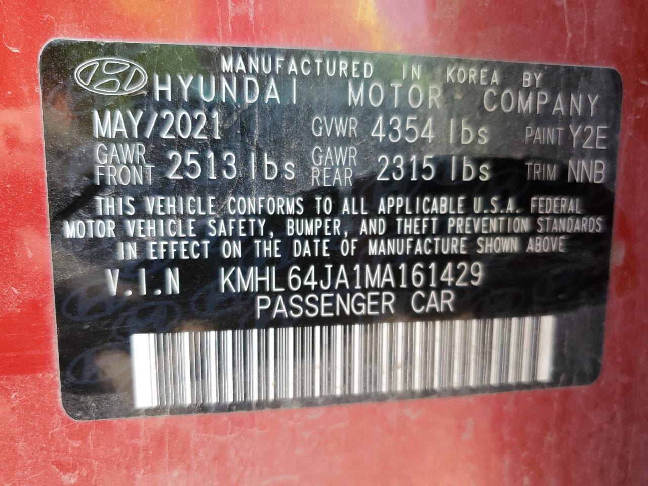 2021 Hyundai Sonata Sel VIN: KMHL64JA1MA161429 Lot: 64425765