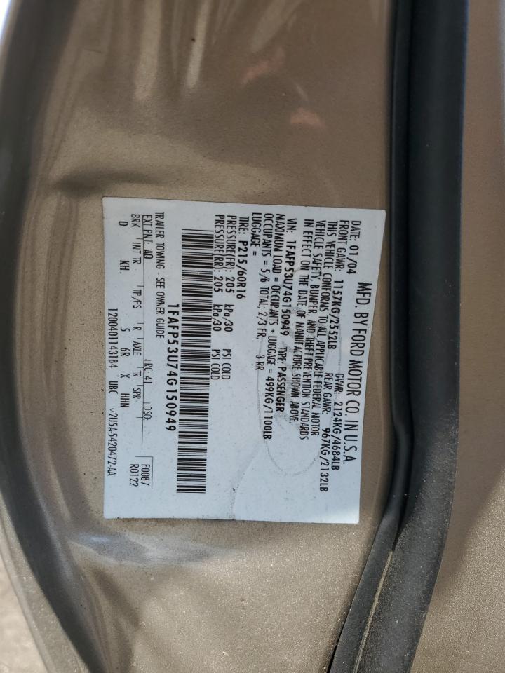 2004 Ford Taurus Se VIN: 1FAFP53U74G150949 Lot: 66375085