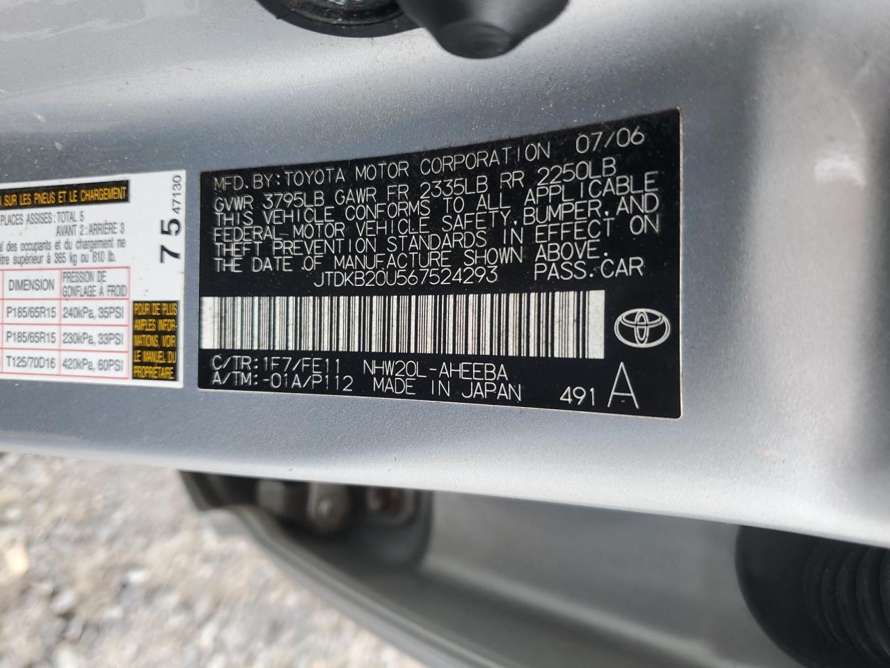 2006 Toyota Prius VIN: JTDKB20U567524293 Lot: 63989865