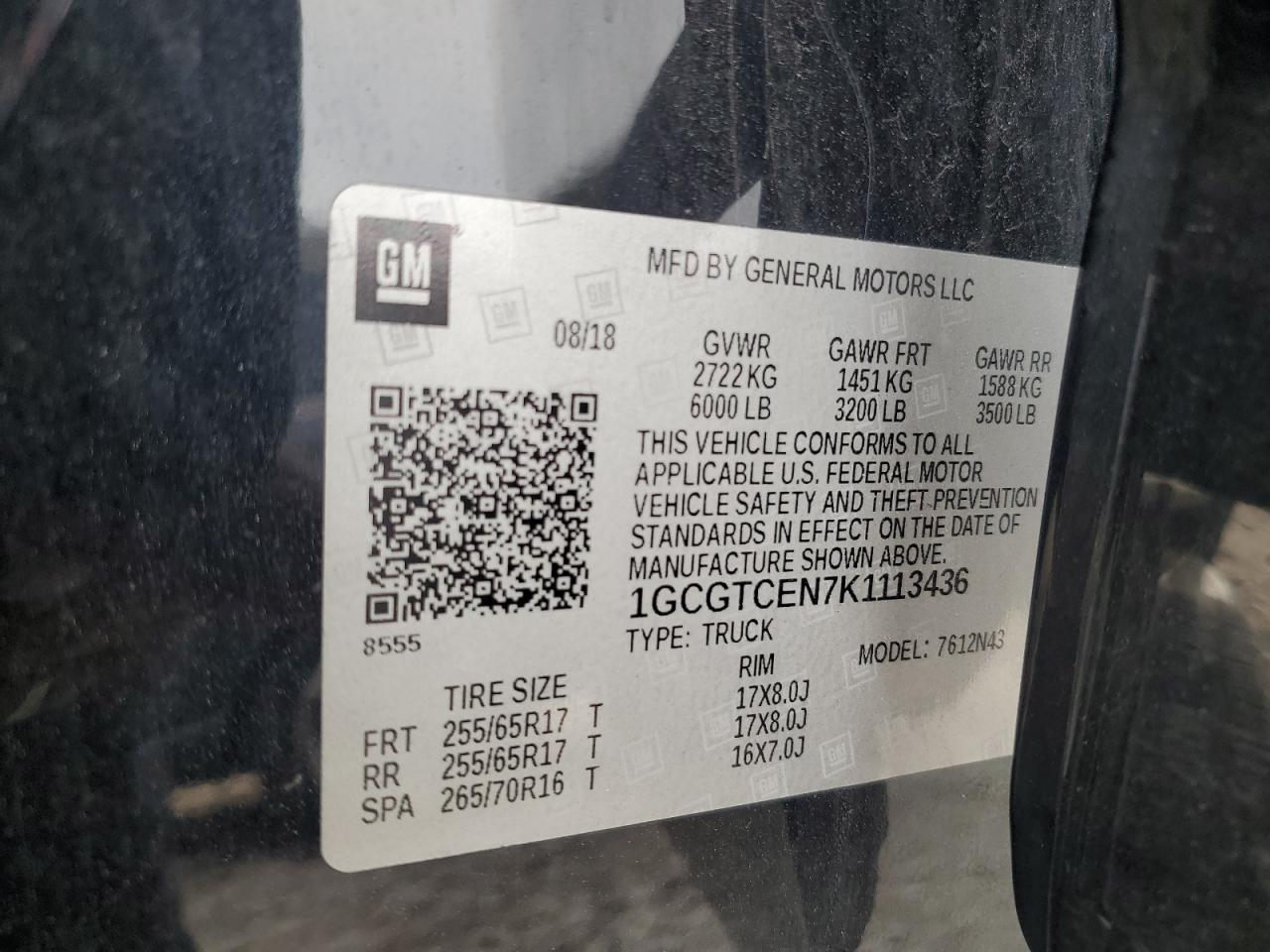 2019 Chevrolet Colorado Lt VIN: 1GCGTCEN7K1113436 Lot: 64436585