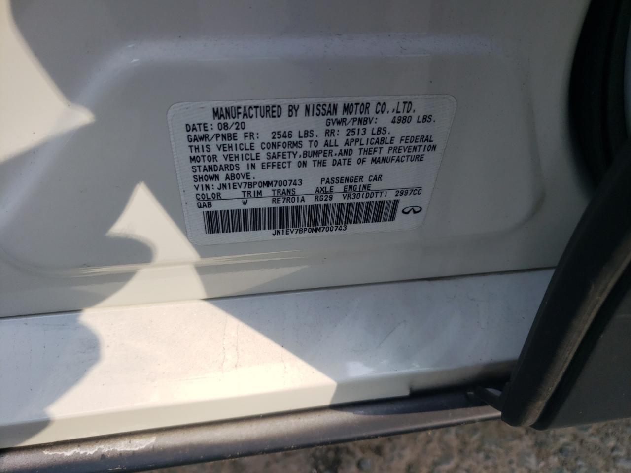 2021 Infiniti Q50 Luxe VIN: JN1EV7BP0MM700743 Lot: 63568055