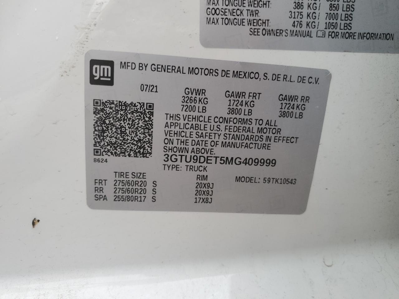 3gtu9det5mg409999 3GTU9DET5MG409999 2021 GMC Sierra K1500 Slt