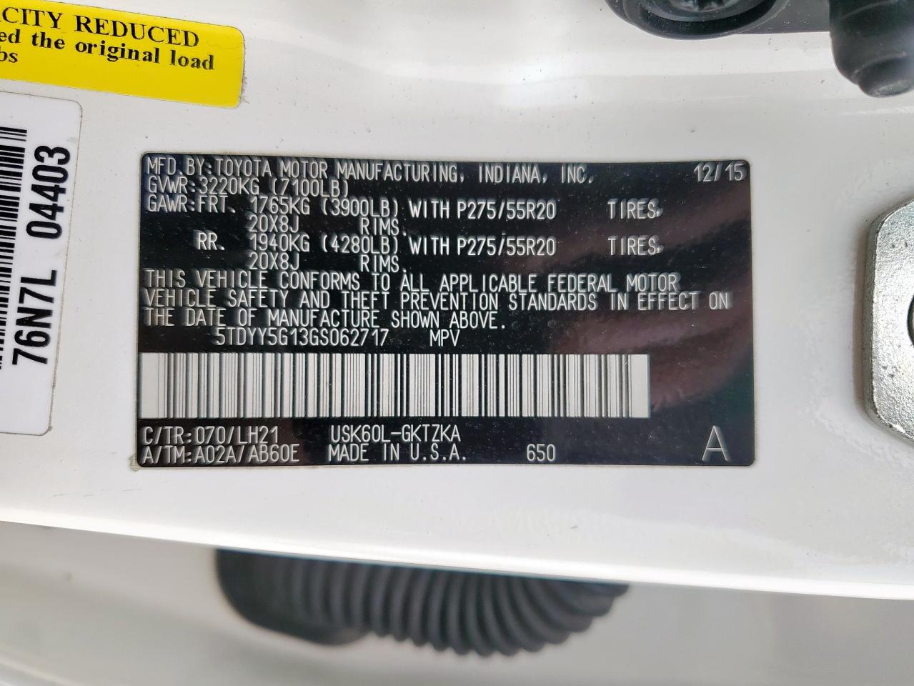 2016 Toyota Sequoia Platinum VIN: 5TDYY5G13GS062717 Lot: 65328075