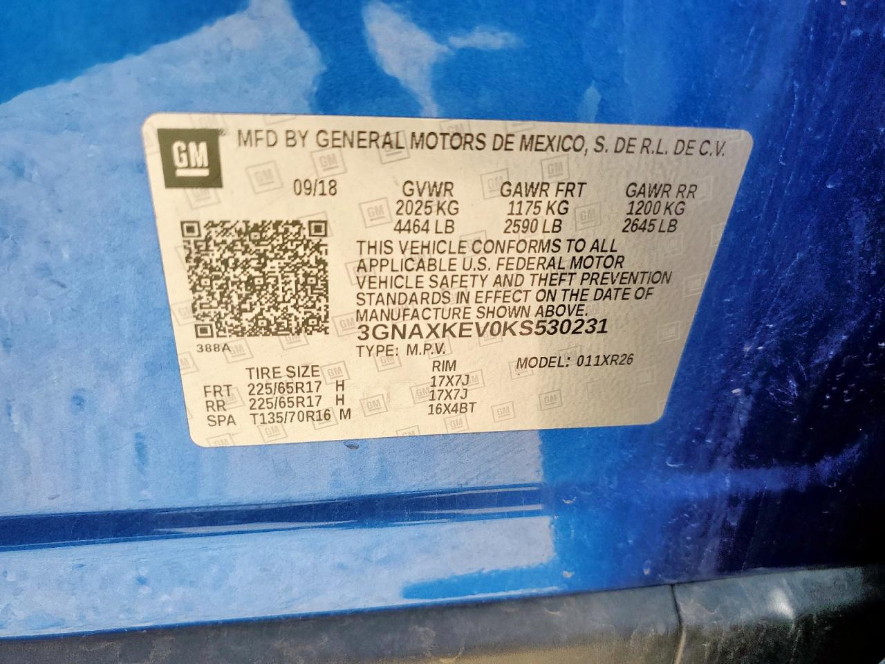 2019 Chevrolet Equinox Lt VIN: 3GNAXKEV0KS530231 Lot: 66610705