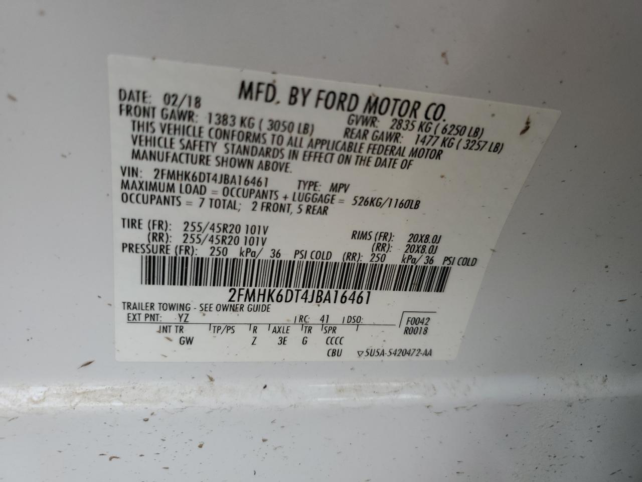 2018 Ford Flex Limited VIN: 2FMHK6DT4JBA16461 Lot: 67127565