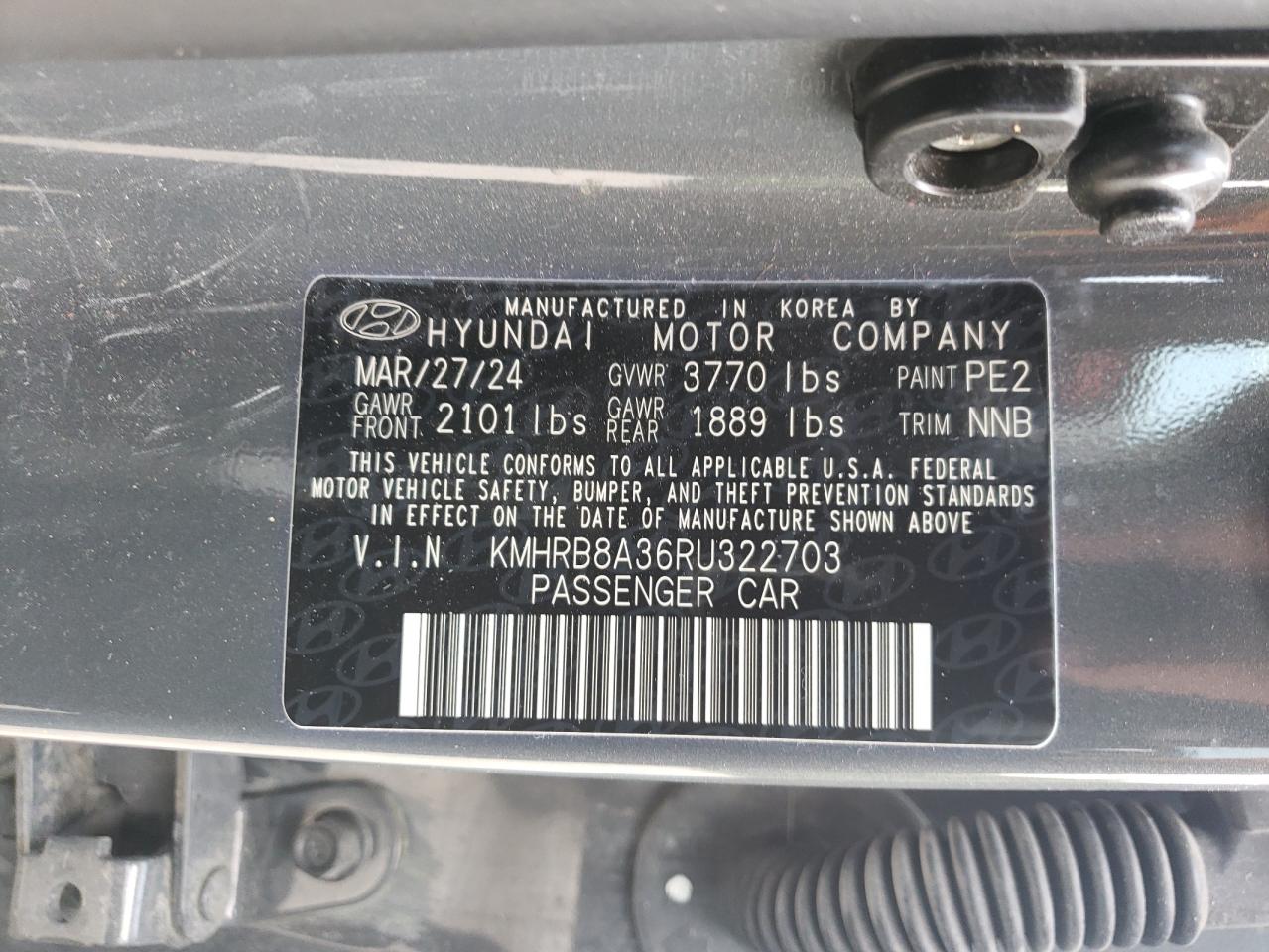 2024 Hyundai Venue Se VIN: KMHRB8A36RU322703 Lot: 64256815