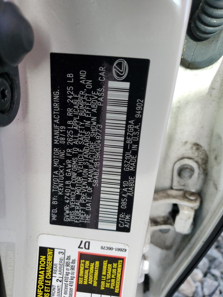 2019 Lexus Es 350 VIN: 58ABZ1B19KU049773 Lot: 62905745