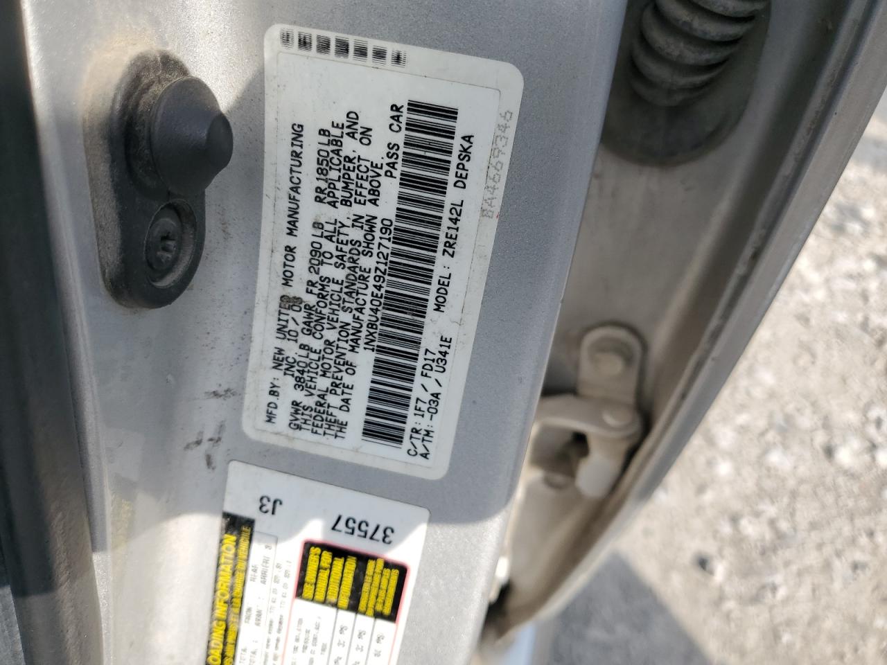 2009 Toyota Corolla Base VIN: 1NXBU40E49Z127190 Lot: 65046355