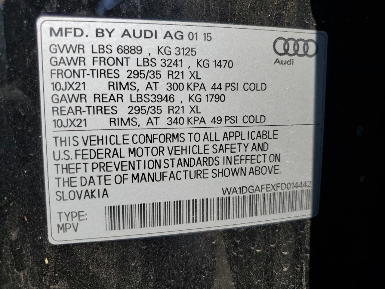 2015 Audi Q7 Prestige VIN: WA1DGAFEXFD014442 Lot: 63507575