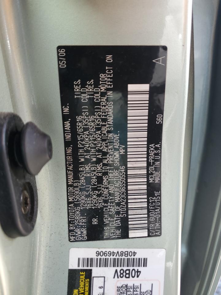 2006 Toyota Sienna Ce VIN: 5TDZA23C96S505546 Lot: 63297625