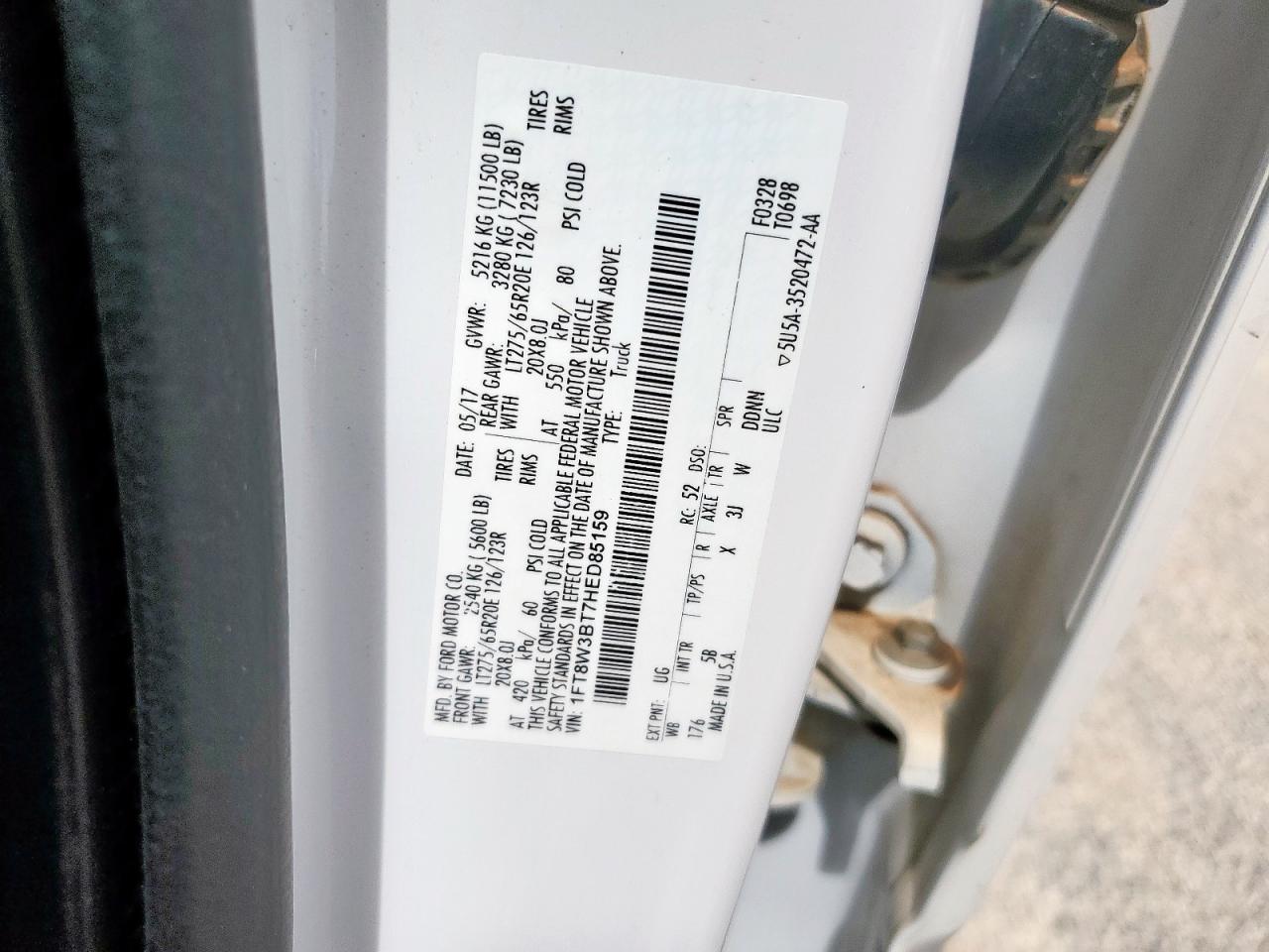 2017 Ford F350 Super Duty VIN: 1FT8W3BT7HED85159 Lot: 64008995