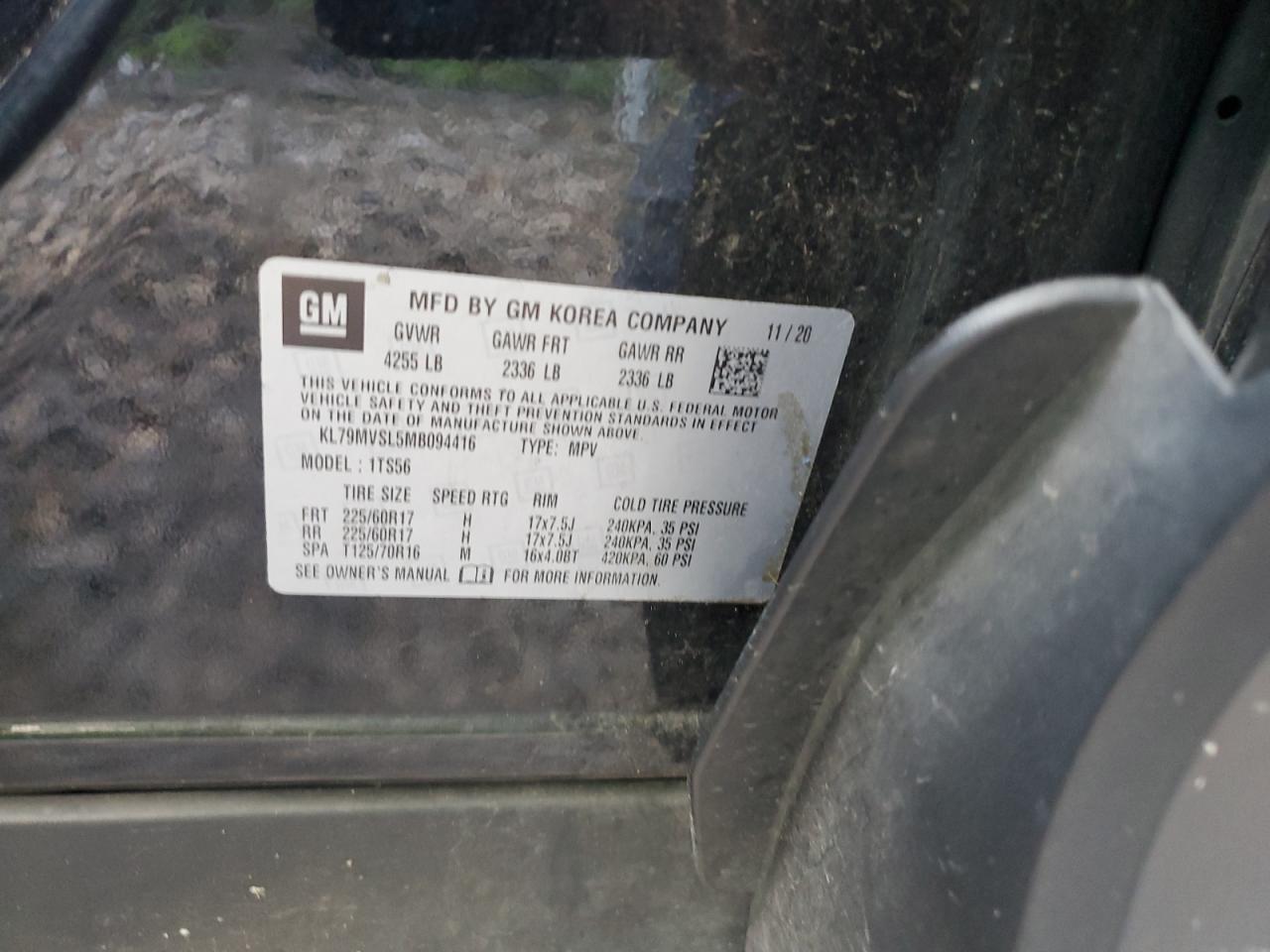 2021 Chevrolet Trailblazer Activ VIN: KL79MVSL5MB094416 Lot: 66449005