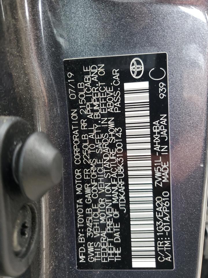 2019 Toyota Prius VIN: JTDKARFU8K3100143 Lot: 65407875