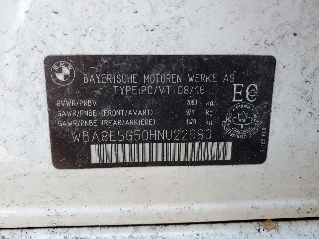 2017 BMW 320 Xi VIN: WBA8E5G50HNU22980 Lot: 61681645