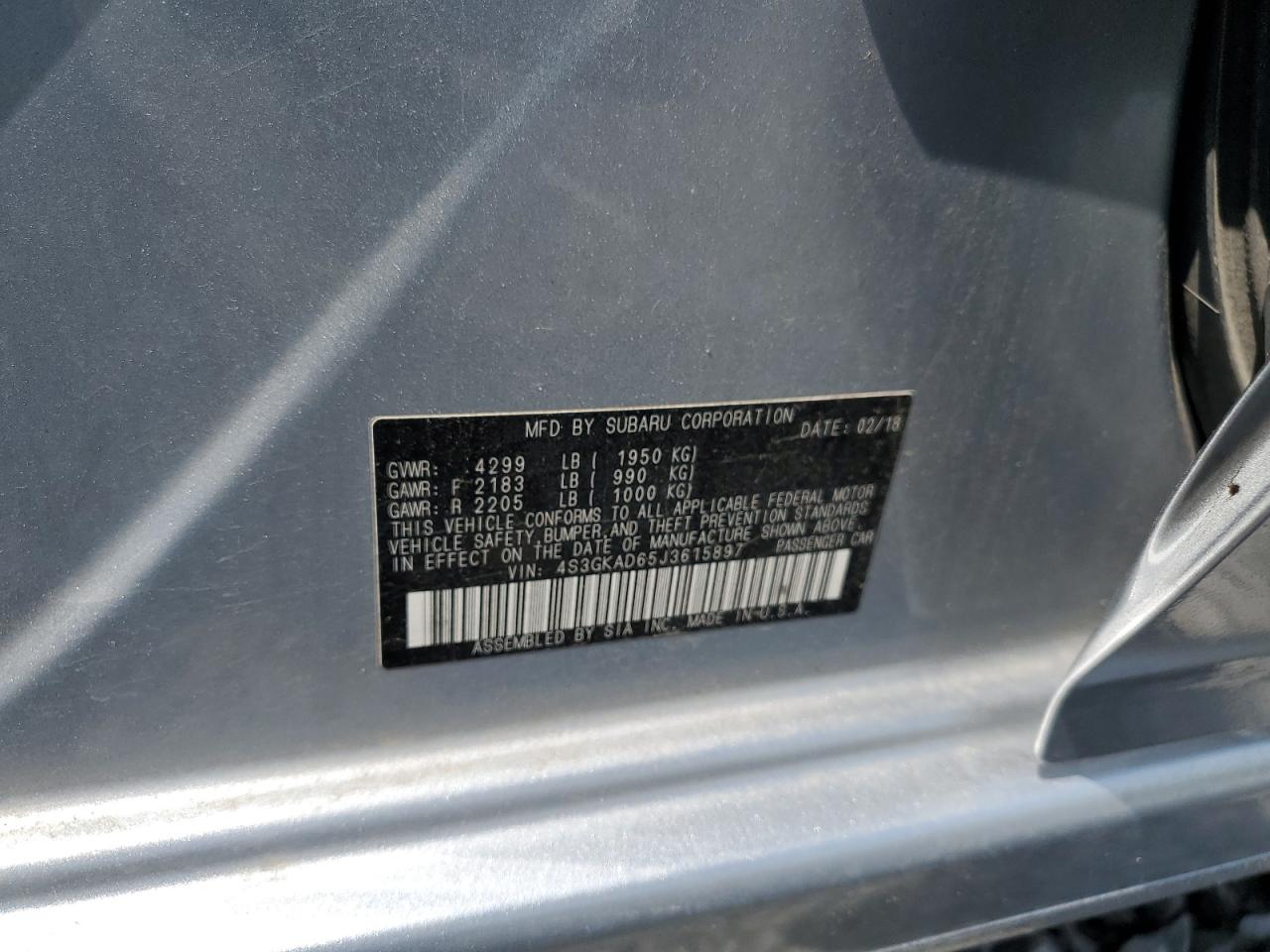 2018 Subaru Impreza Premium Plus VIN: 4S3GKAD65J3615897 Lot: 64469475