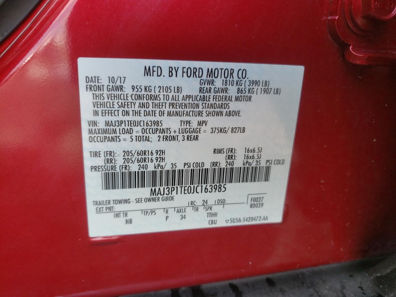 2018 Ford Ecosport Se VIN: MAJ3P1TE0JC163985 Lot: 65324825