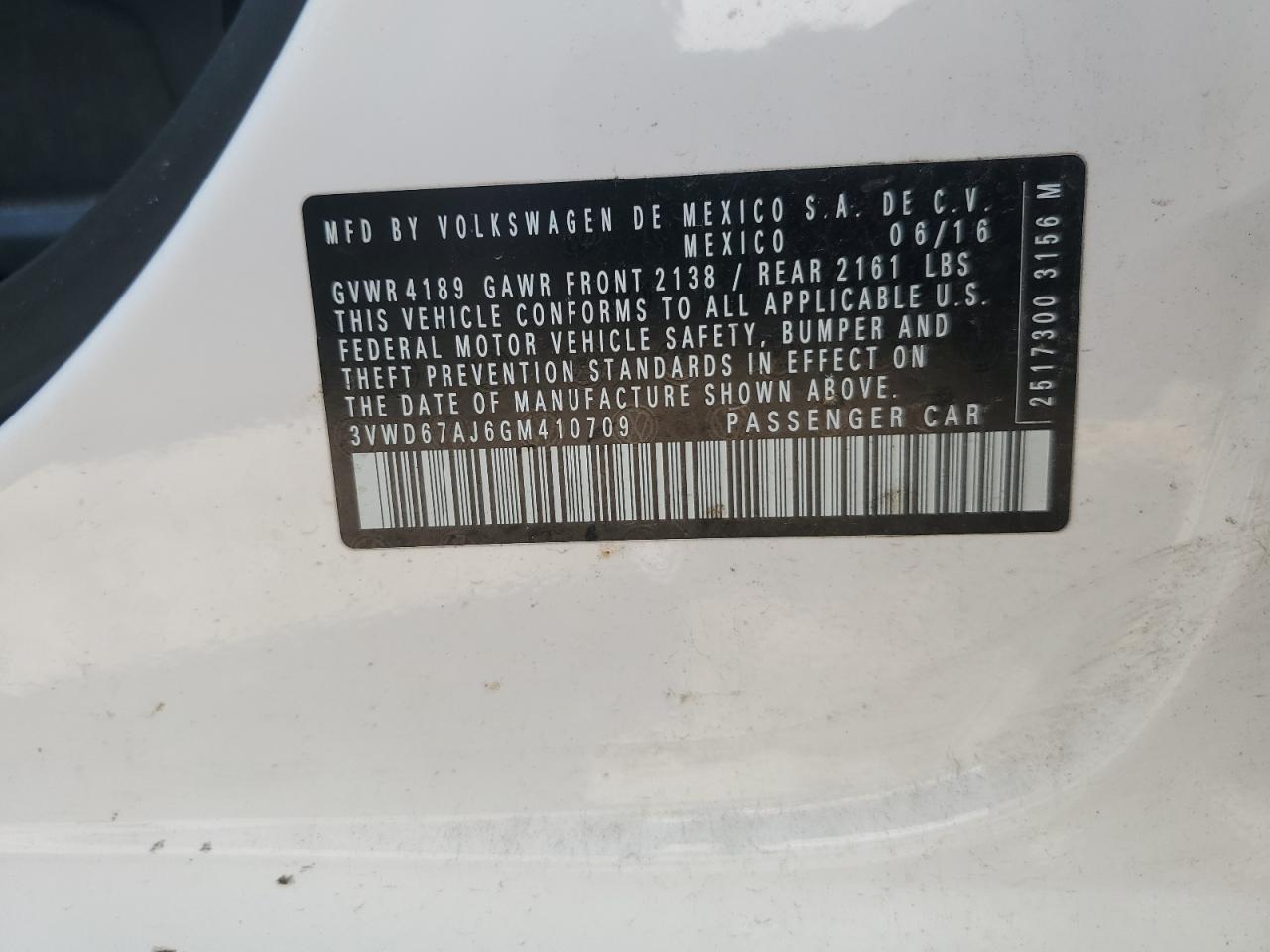 2016 Volkswagen Jetta Se VIN: 3VWD67AJ6GM410709 Lot: 65978895