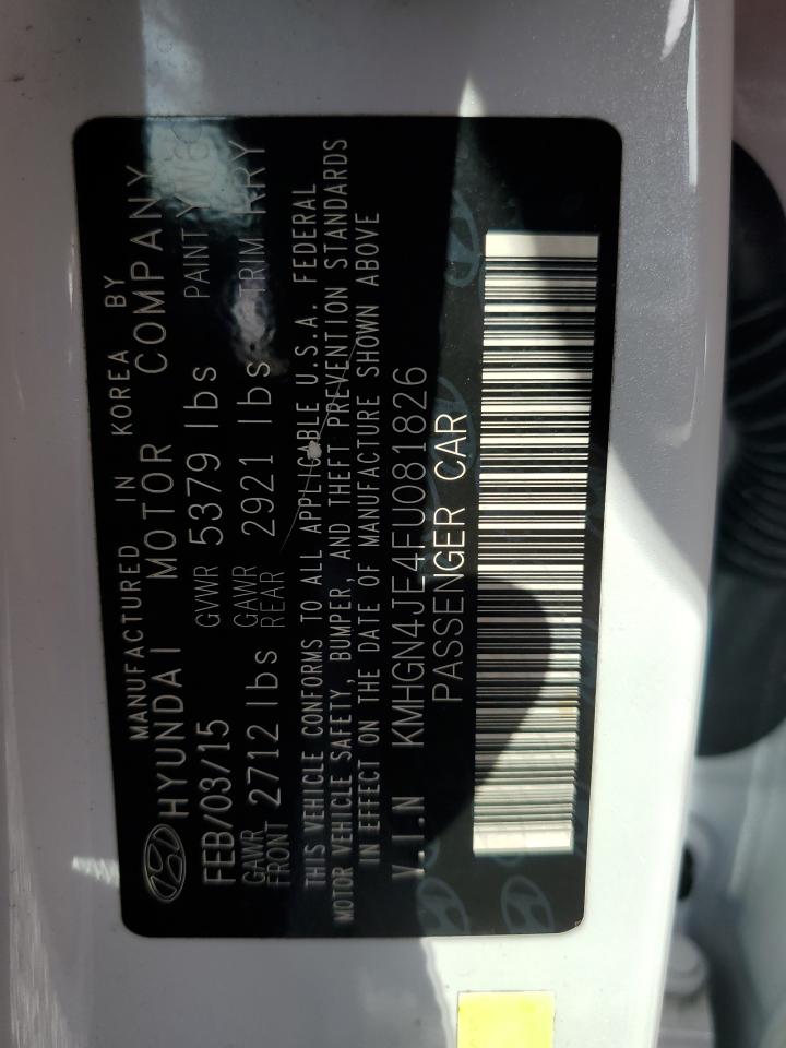 2015 Hyundai Genesis 3.8L VIN: KMHGN4JE4FU081826 Lot: 63007175