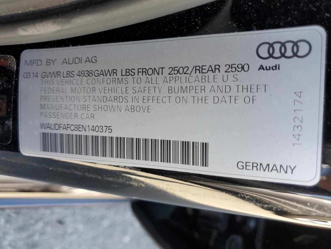 2014 Audi A6 Premium Plus VIN: WAUDFAFC8EN140375 Lot: 66313265