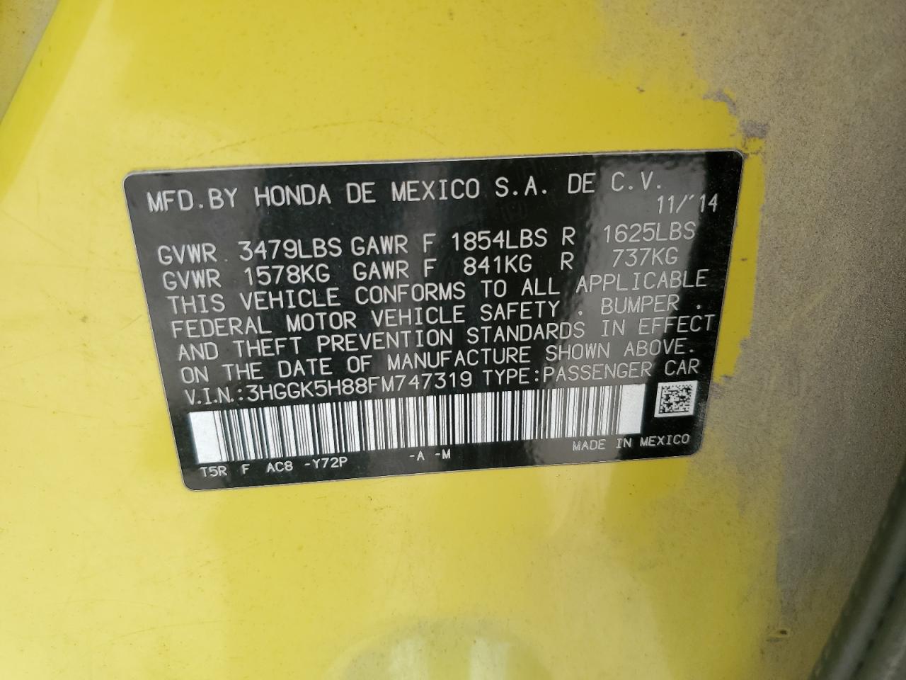 2015 Honda Fit Ex VIN: 3HGGK5H88FM747319 Lot: 65436045
