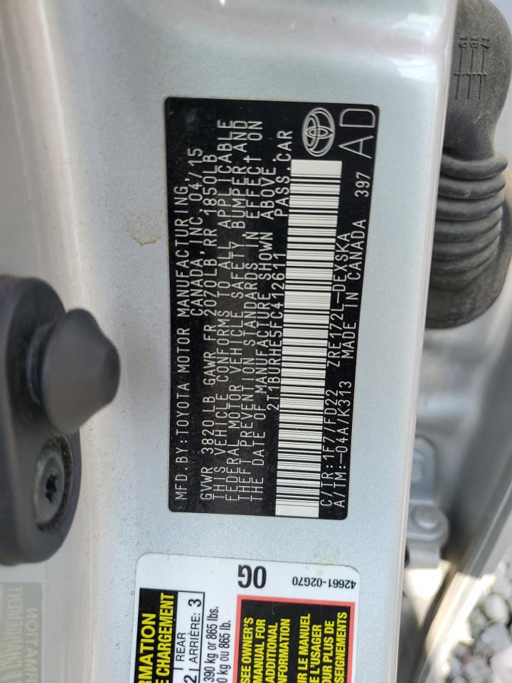 2015 Toyota Corolla L VIN: 2T1BURHE5FC412611 Lot: 64966835