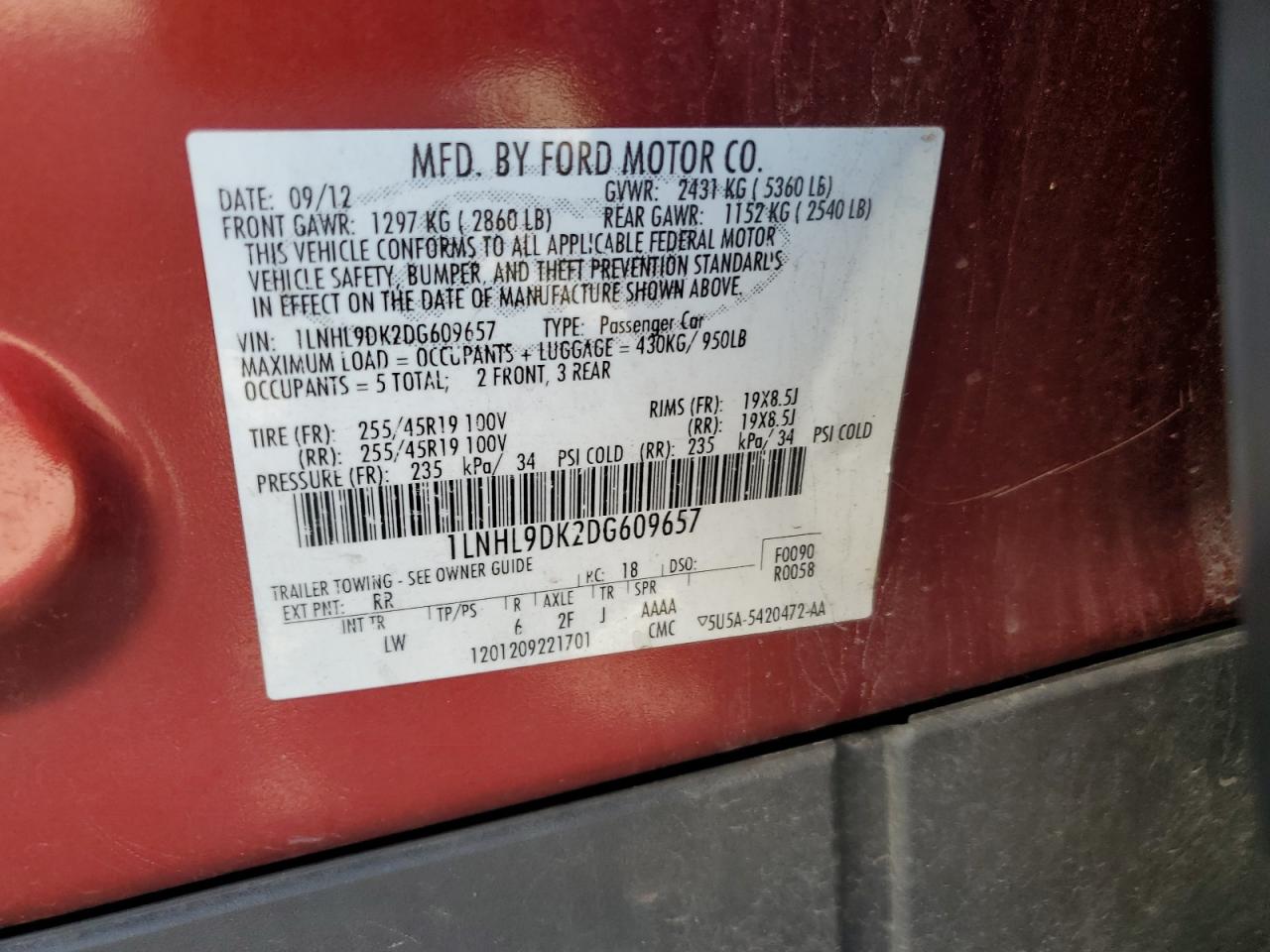 1lnhl9dk2dg609657 1LNHL9DK2DG609657 2013 Lincoln Mks