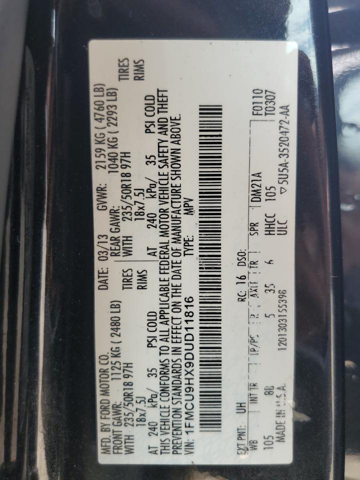 2013 Ford Escape Sel VIN: 1FMCU9HX9DUD11816 Lot: 65373705