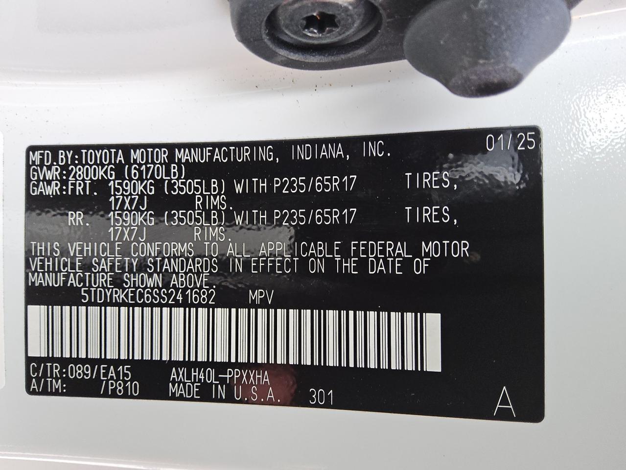 2025 Toyota Sienna Xle VIN: 5TDYRKEC6SS241682 Lot: 62001215