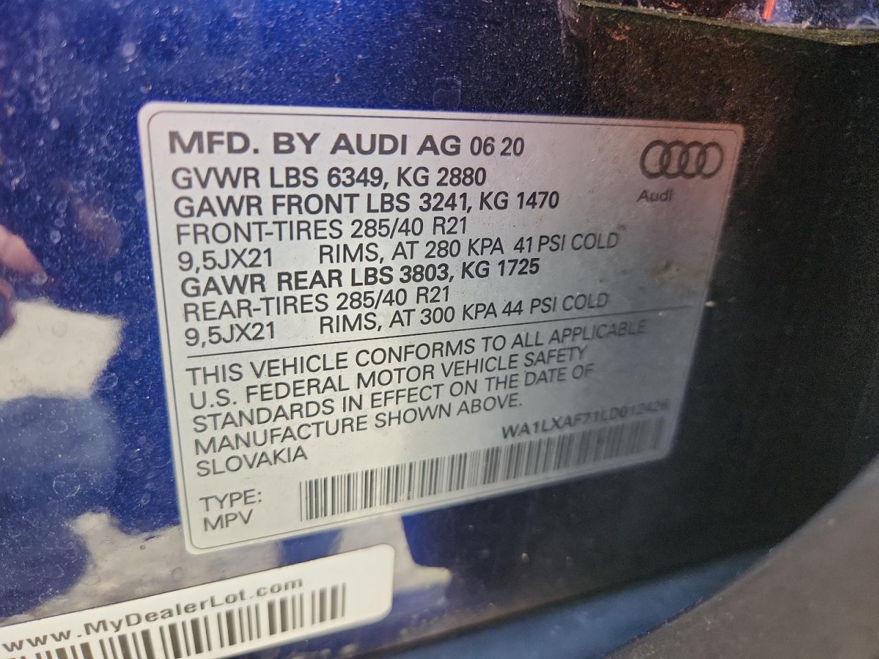 2020 Audi Q7 Premium Plus VIN: WA1LXAF71LD012426 Lot: 64078575