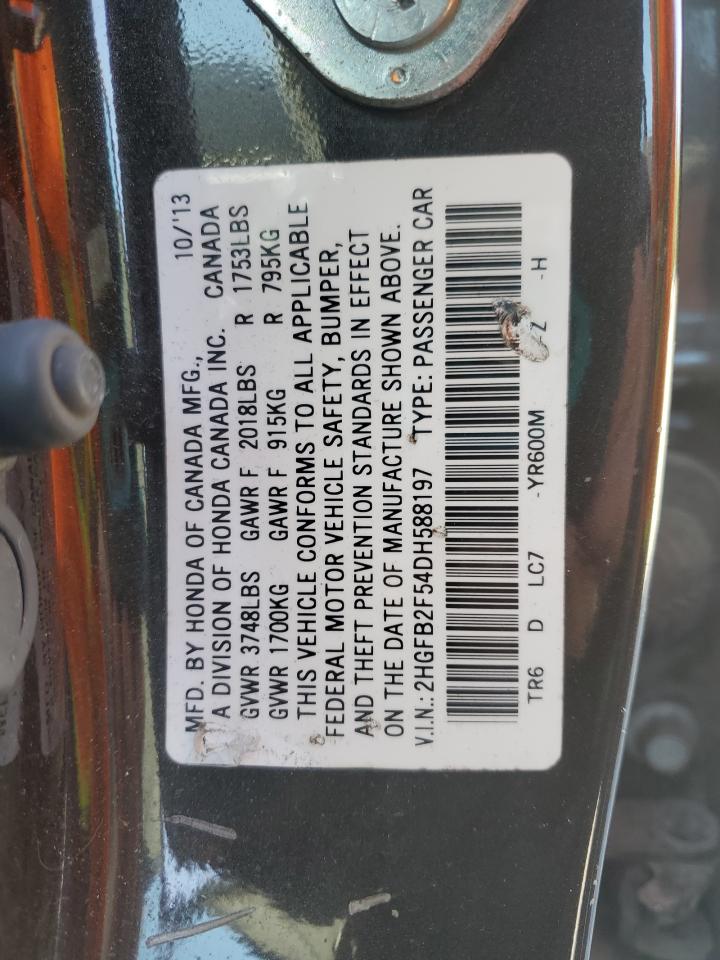 2013 Honda Civic Lx VIN: 2HGFB2F54DH588197 Lot: 64760145