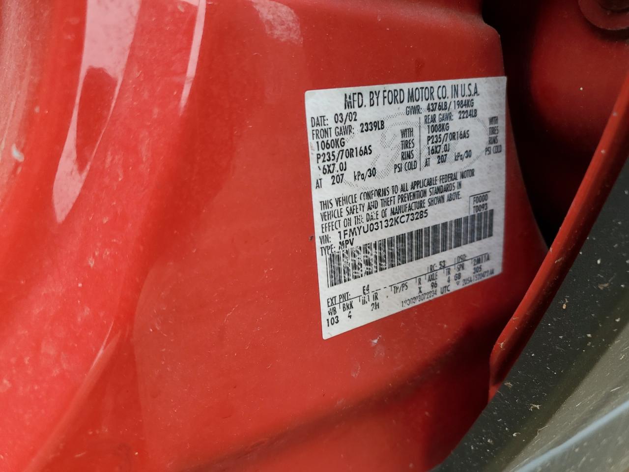 2002 Ford Escape Xlt VIN: 1FMYU03132KC73285 Lot: 65197355