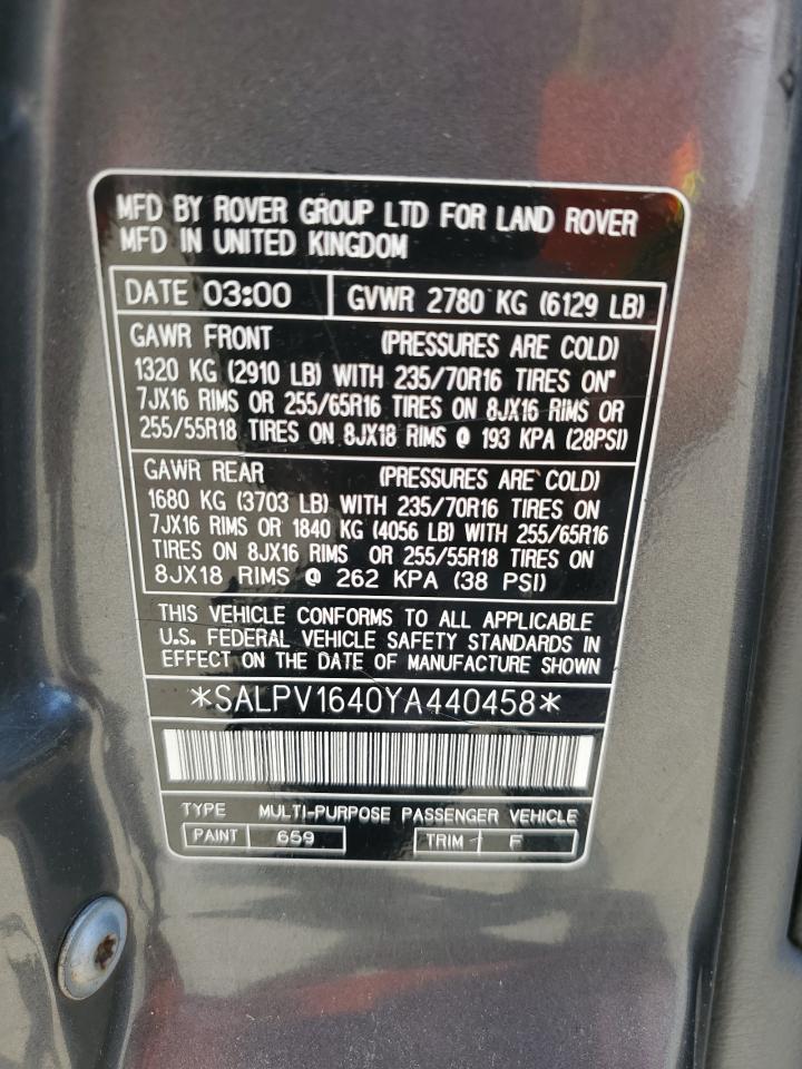 SALPV1640YA440458 2000 Land Rover Range Rover 4.6 Hse Long Wheelbase