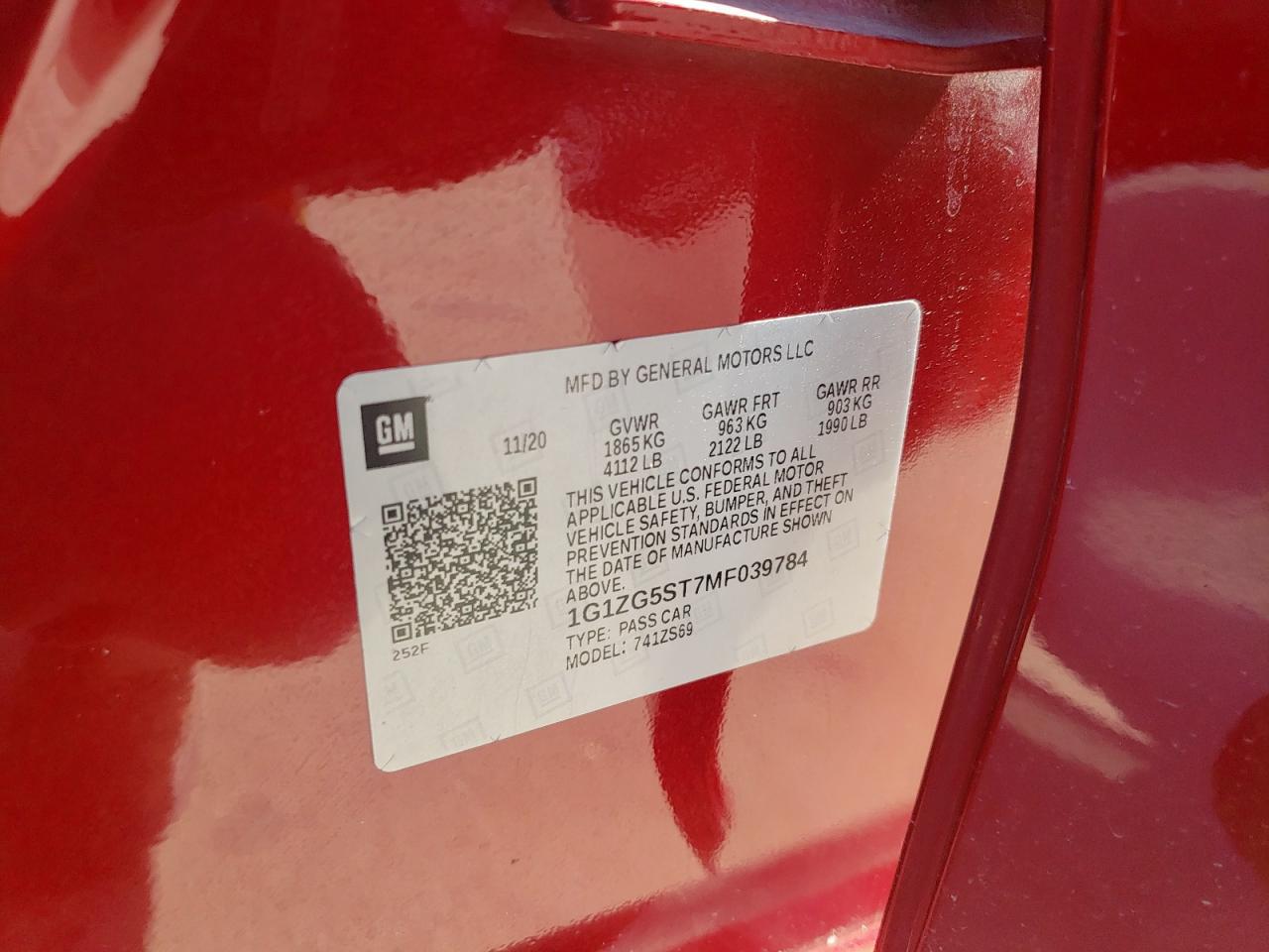 1G1ZG5ST7MF039784 2021 Chevrolet Malibu Rs