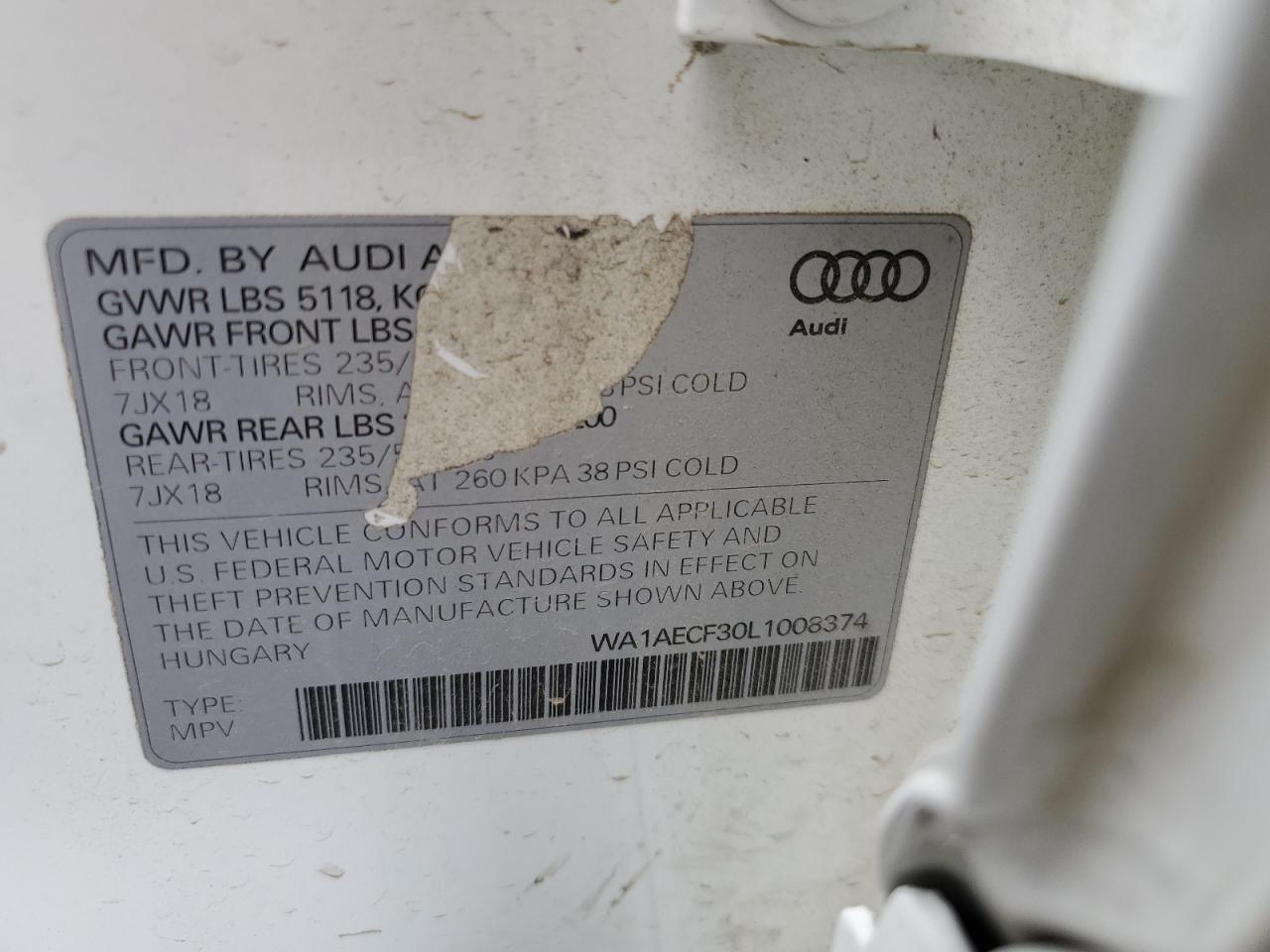 2020 Audi Q3 Premium VIN: WA1AECF30L1008374 Lot: 64136415