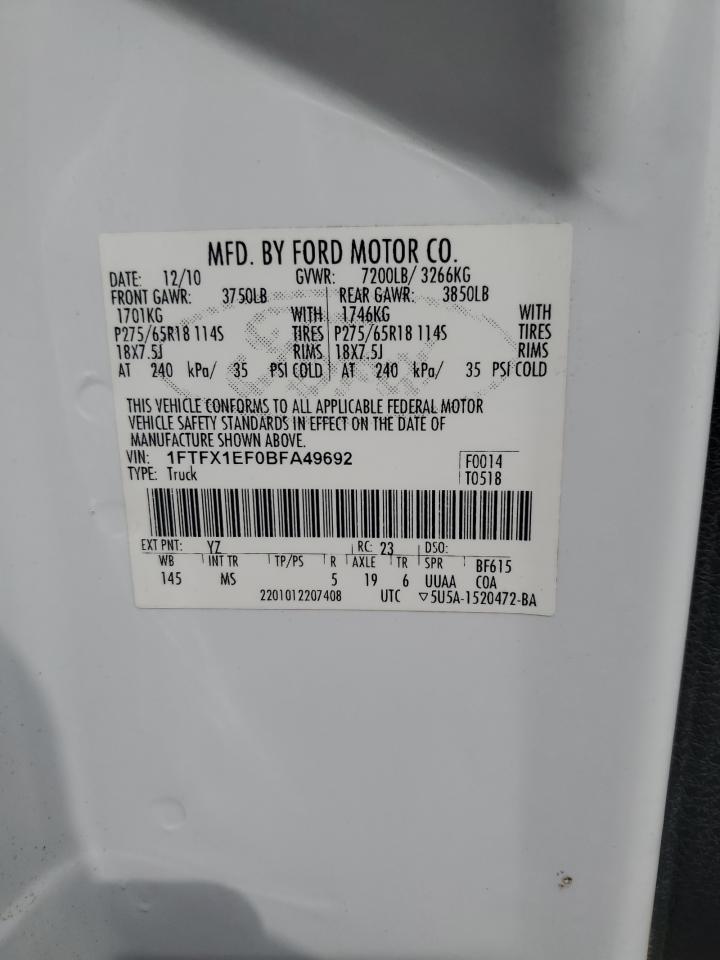 2011 Ford F150 Super Cab VIN: 1FTFX1EF0BFA49692 Lot: 65985065