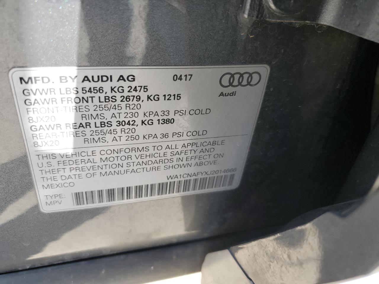 2018 Audi Q5 Prestige VIN: WA1CNAFYXJ2014666 Lot: 63700465