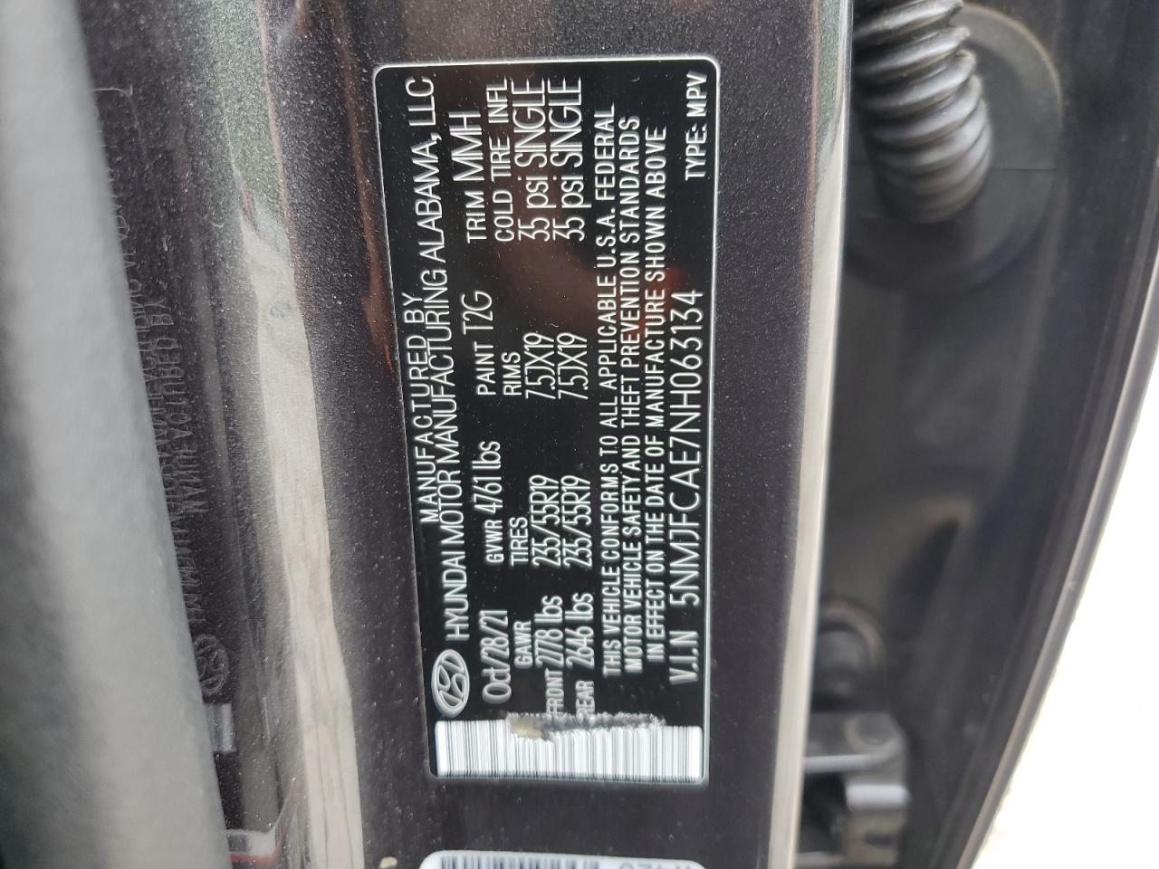 2022 Hyundai Tucson Sel VIN: 5NMJFCAE7NH063134 Lot: 63019565