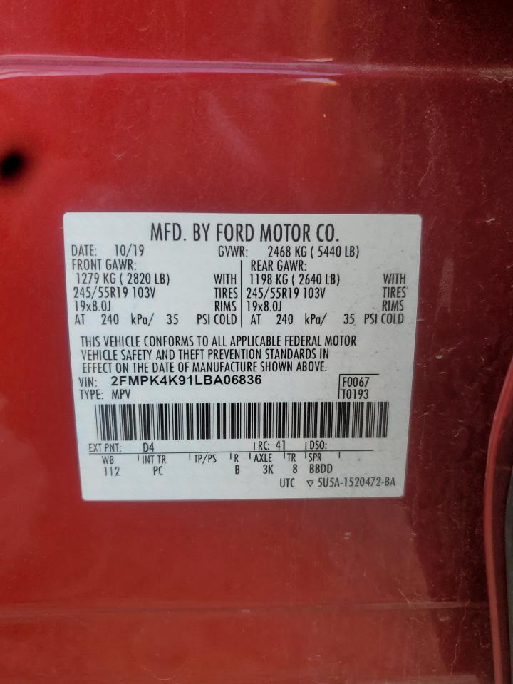 2020 Ford Edge Titanium VIN: 2FMPK4K91LBA06836 Lot: 64299275