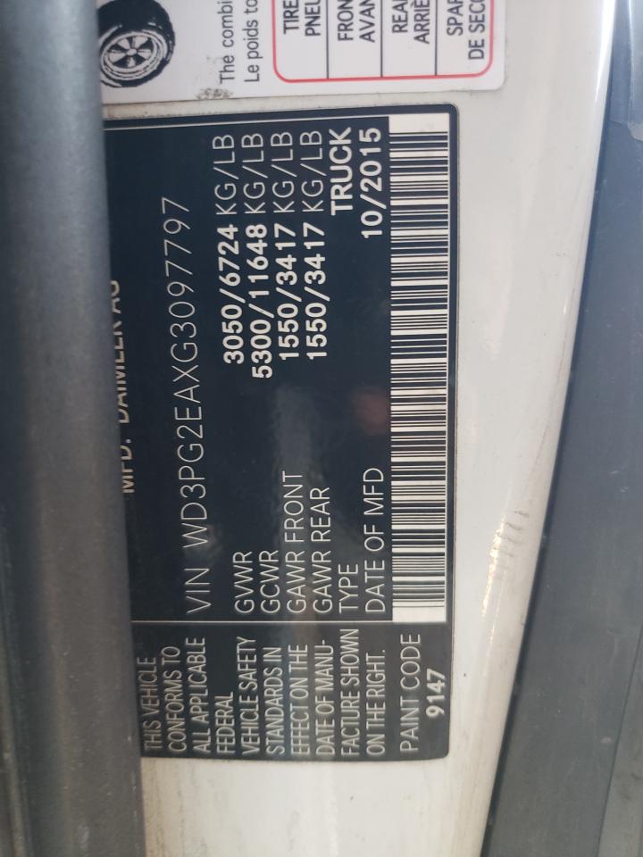 2016 Mercedes-Benz Metris VIN: WD3PG2EAXG3097797 Lot: 62839515