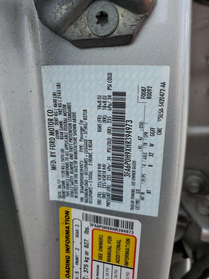 2017 Ford Fusion Se VIN: 3FA6P0H9XHR394973 Lot: 63696285