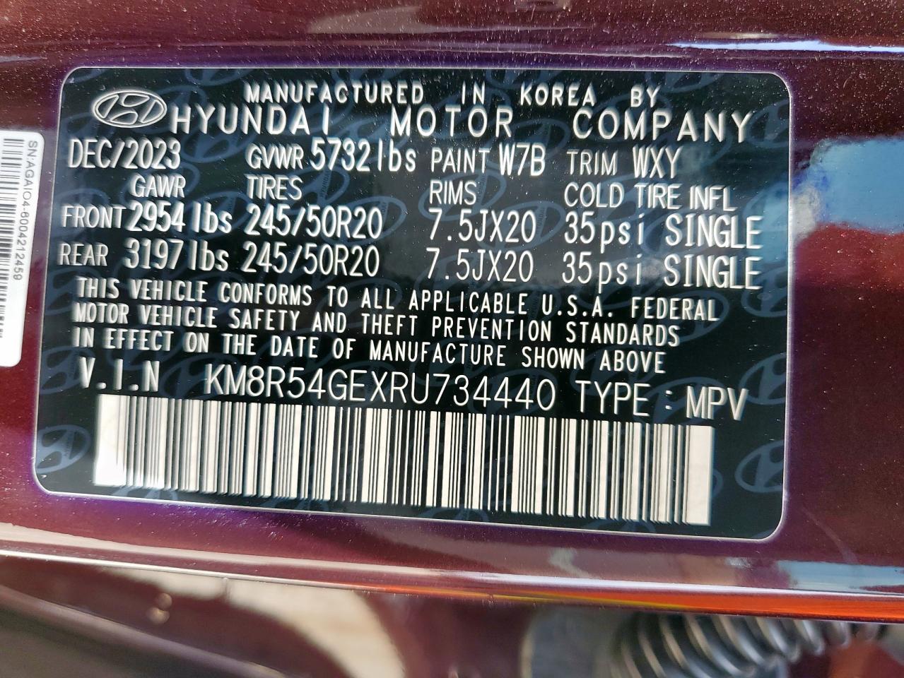 2024 Hyundai Palisade Limited VIN: KM8R54GEXRU734440 Lot: 65033005